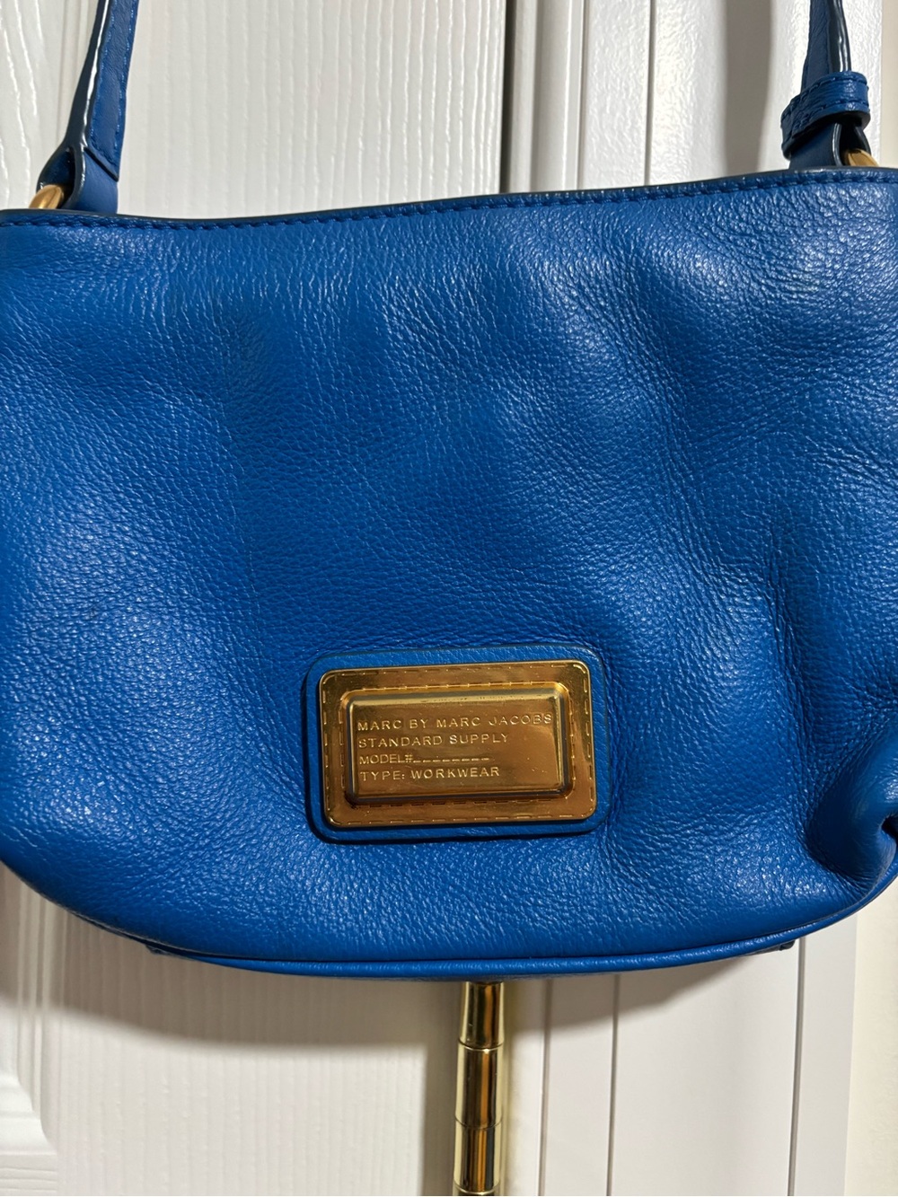 Marc by Marc Jacobs Royal Blue Leather Shoulder Bag with Gold Plaque